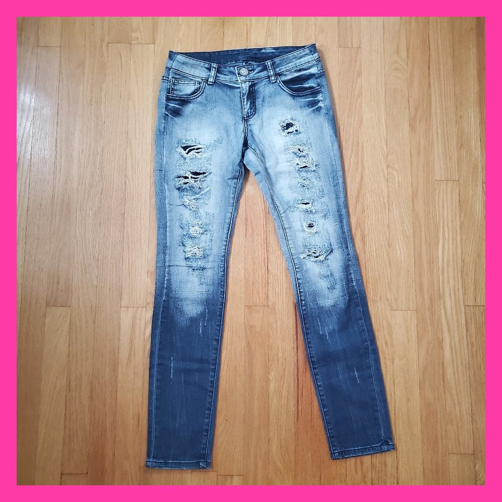 FB Sister Skinny Jeans Women's Distressed Ripped Washed Blue Pants Denim 28